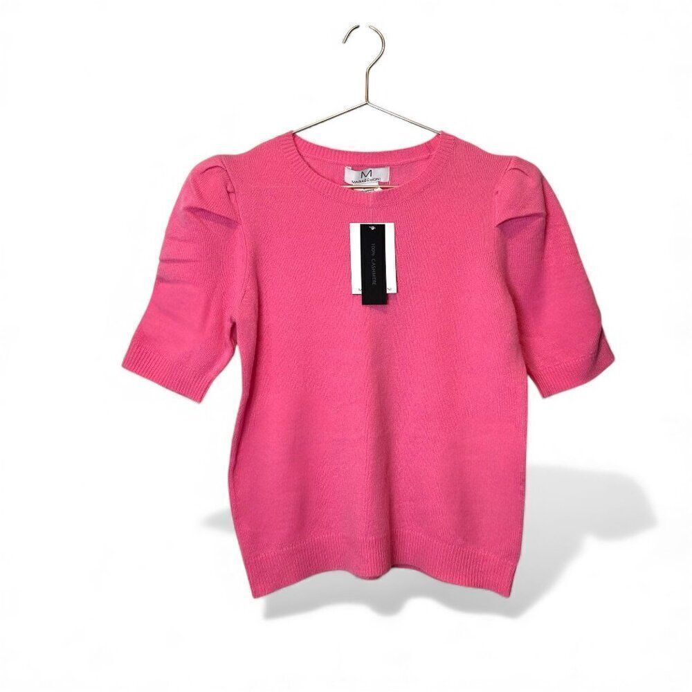 Magaschoni 100% Cashmere $198 Ruched Short Sleeve Sweater Pink Size S Knit Top